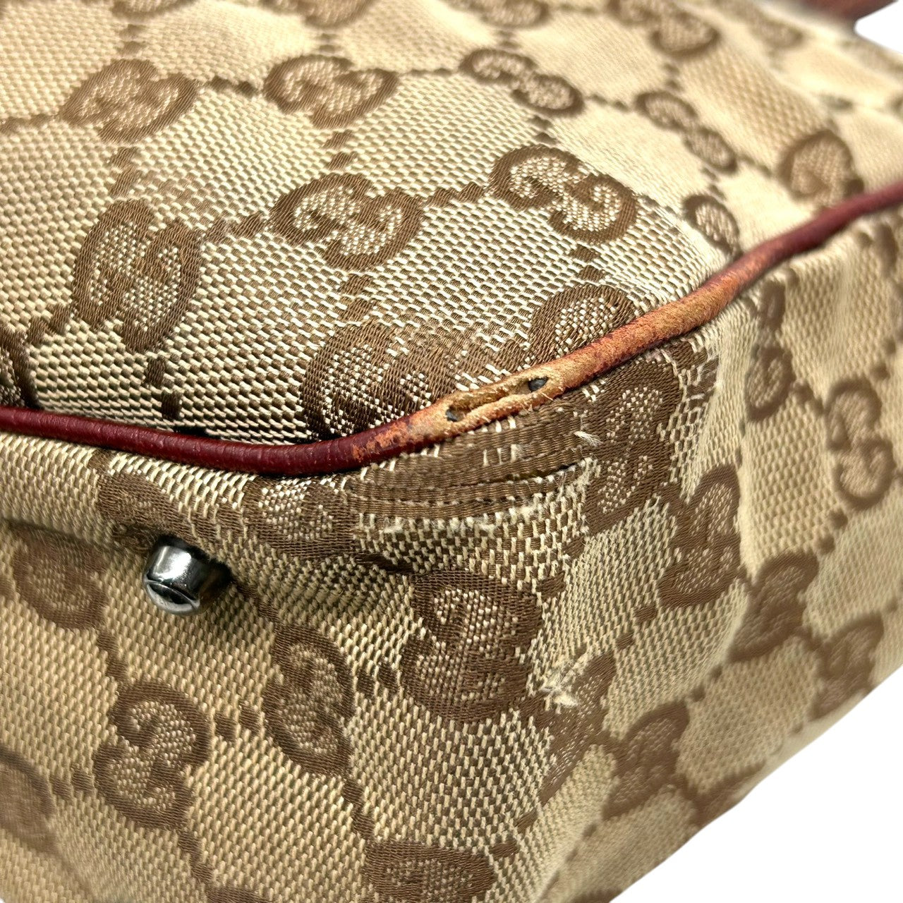 グッチ GUCCI GGキャンバス トートバッグ 113019 ハンドバッグ ワンショルダー 肩掛け可 レザー 本革 ブラウン レッド レディース 定番人気 ヴィンテージ クラシック オールドグッチ 通勤 通学 s5