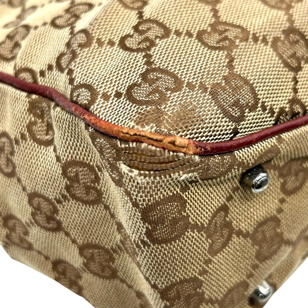 グッチ GUCCI GGキャンバス トートバッグ 113019 ハンドバッグ ワンショルダー 肩掛け可 レザー 本革 ブラウン レッド レディース 定番人気 ヴィンテージ クラシック オールドグッチ 通勤 通学 s5