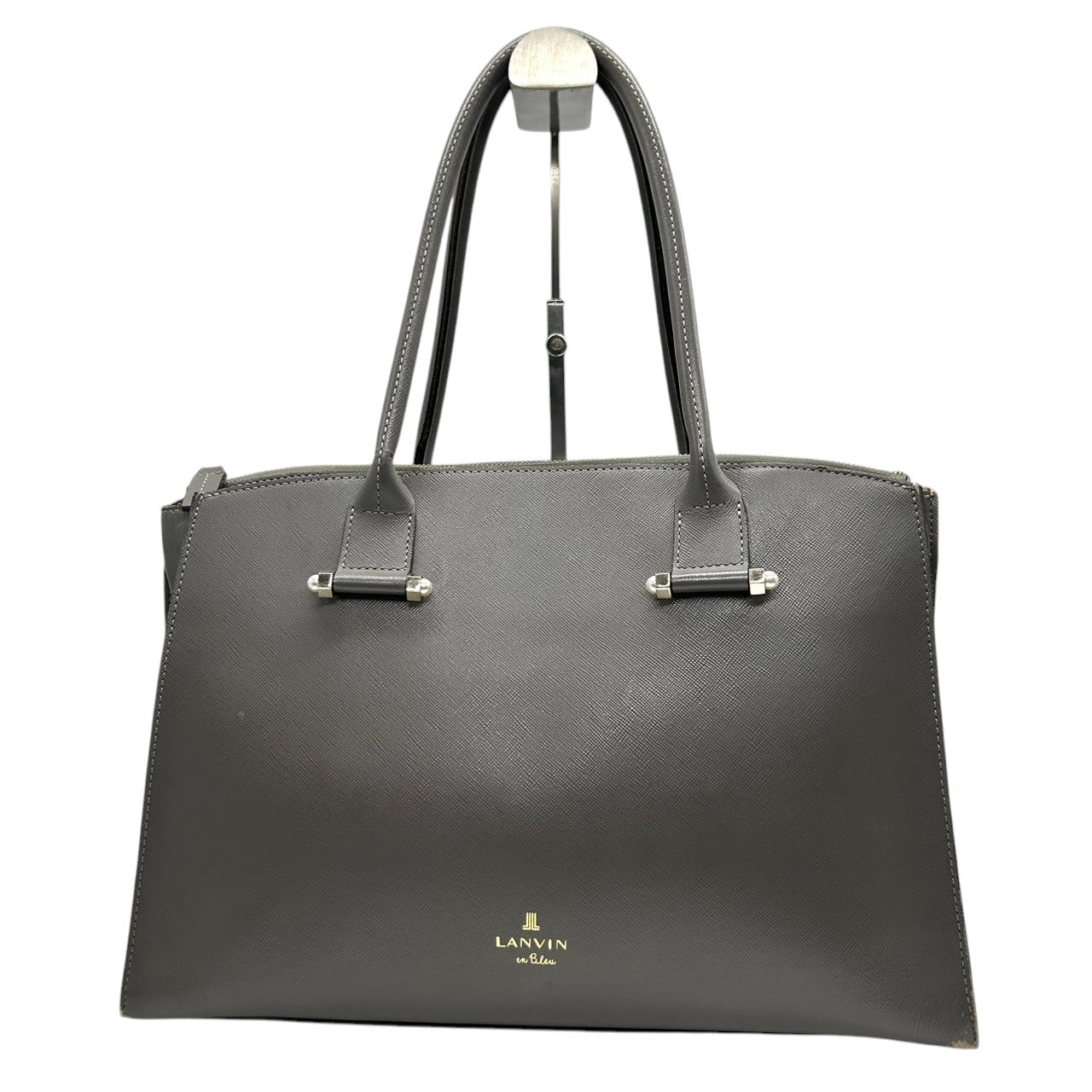 ランバンオンブルー トートバッグ ハンドバッグ ビジネスバッグ ショルダーバッグ A4収納可 肩掛け可 大容量 自立可 サフィアーノ調 PVC レザー グレー ゴールド金具 レディース 婦人 通勤 通学 オフィス フォーマル きれいめ 上品 エレガント s5