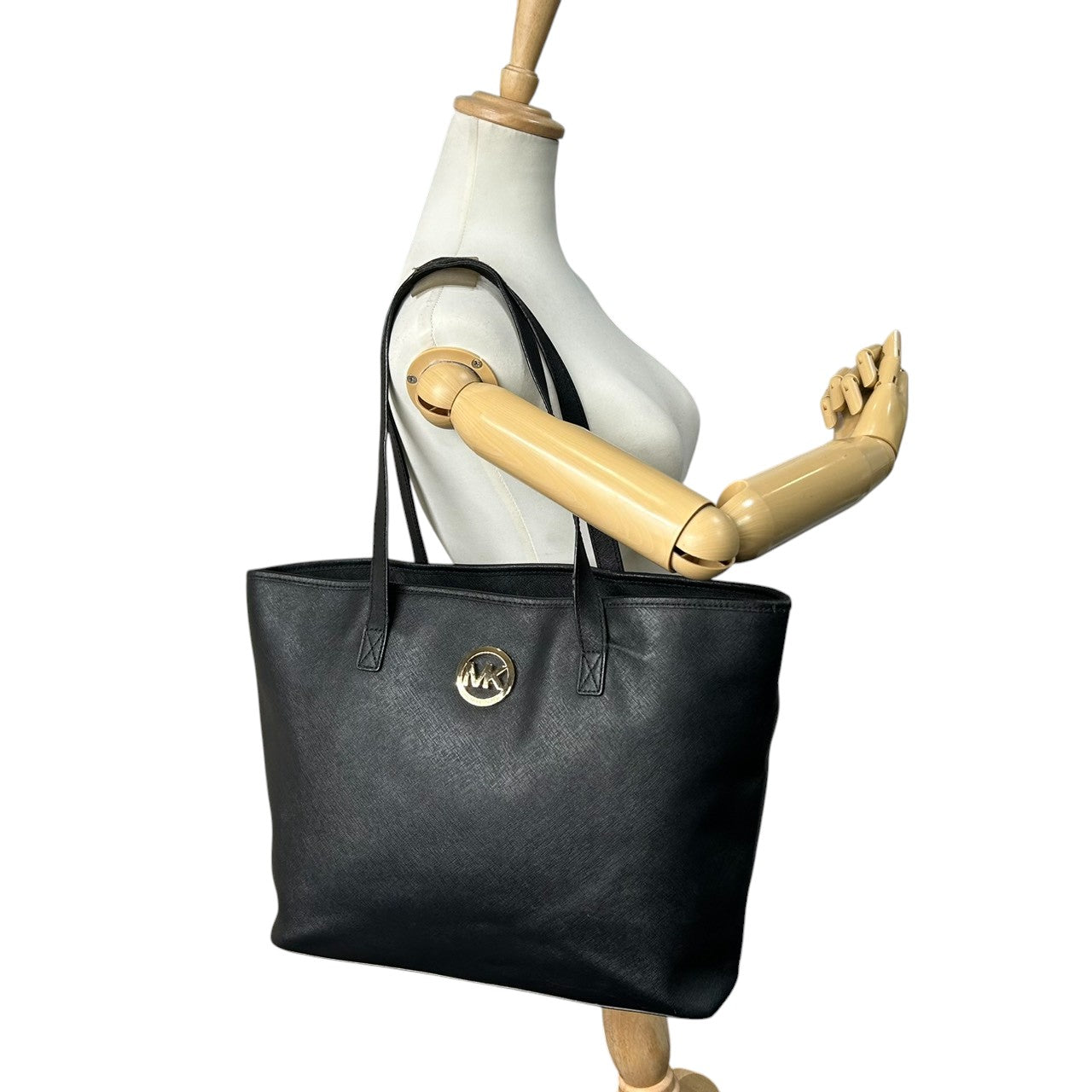 マイケルコース ジェットセット トラベル トートバッグ ワンショルダー A4可 自立可 ビジネスバッグ サフィアーノ レザー ブラック 黒 ゴールド金具 レディース 通勤 通学 MKロゴ 肩掛け MICHAEL KORS U9