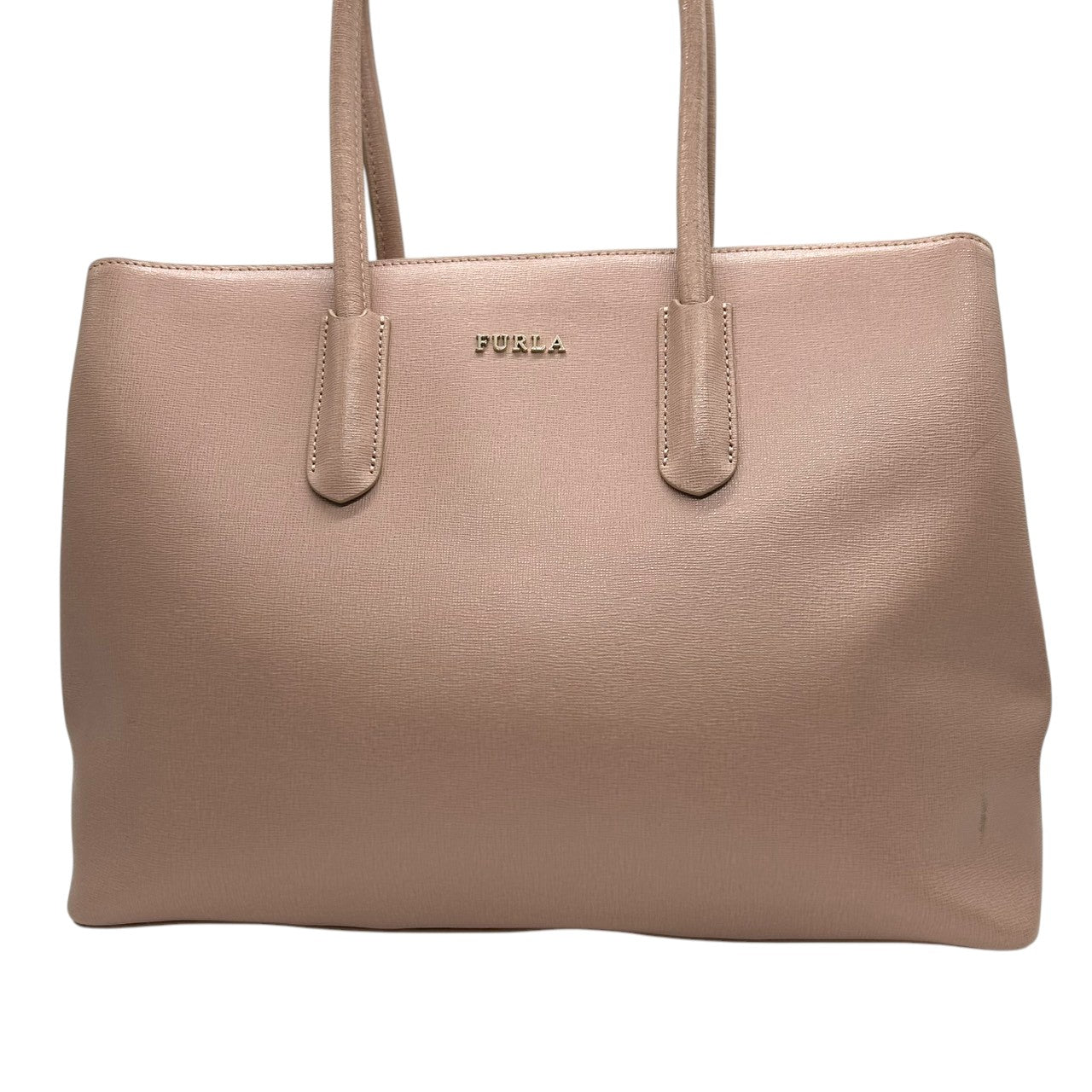 【美品】FURLA フルラ LINDA リンダ トートバッグ ハンドバッグ ビジネスバッグ A4収納可 肩掛け可 大容量 自立可 サフィアーノレザー 本革 ピンクベージュ レディース 婦人 オフィス フォーマル 上品 エレガント きれいめ シルバー金具 U9