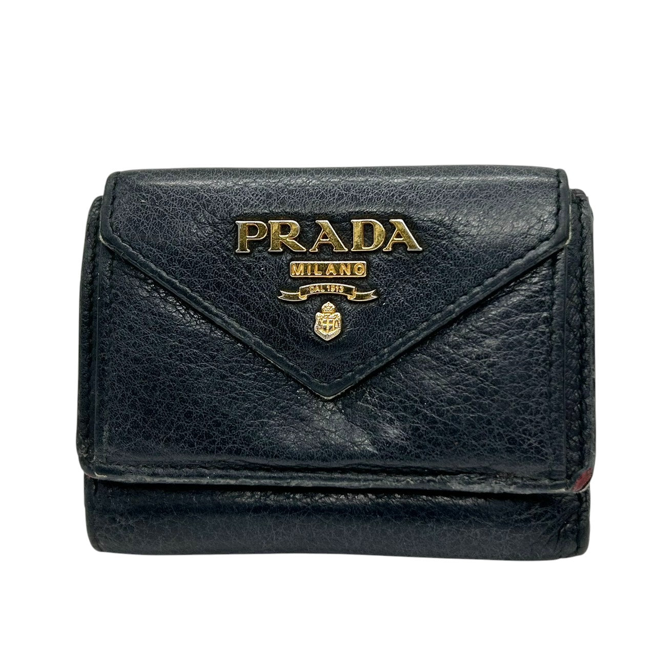 プラダ PRADA 財布 三つ折り財布 ミニウォレット 1MH021 VITELLO GRAIN レザー ブラック レッド バイカラー レディース メンズ ユニセックス メタルロゴ コンパクト ヴィンテージ クラシック w6