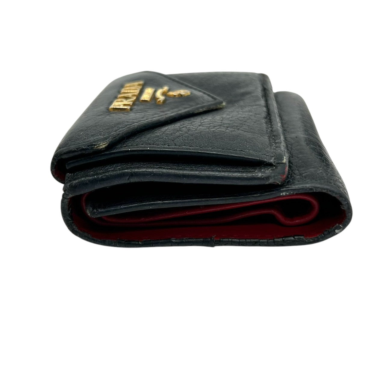 プラダ PRADA 財布 三つ折り財布 ミニウォレット 1MH021 VITELLO GRAIN レザー ブラック レッド バイカラー レディース メンズ ユニセックス メタルロゴ コンパクト ヴィンテージ クラシック w6