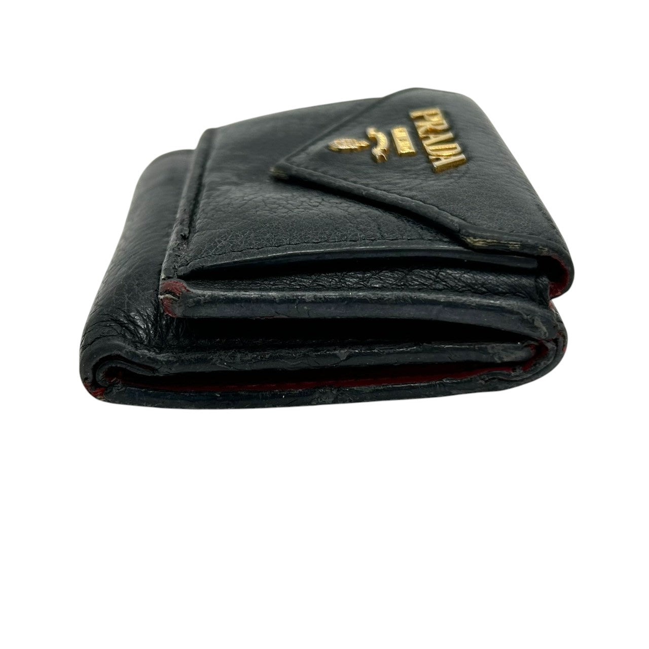 プラダ PRADA 財布 三つ折り財布 ミニウォレット 1MH021 VITELLO GRAIN レザー ブラック レッド バイカラー レディース メンズ ユニセックス メタルロゴ コンパクト ヴィンテージ クラシック w6