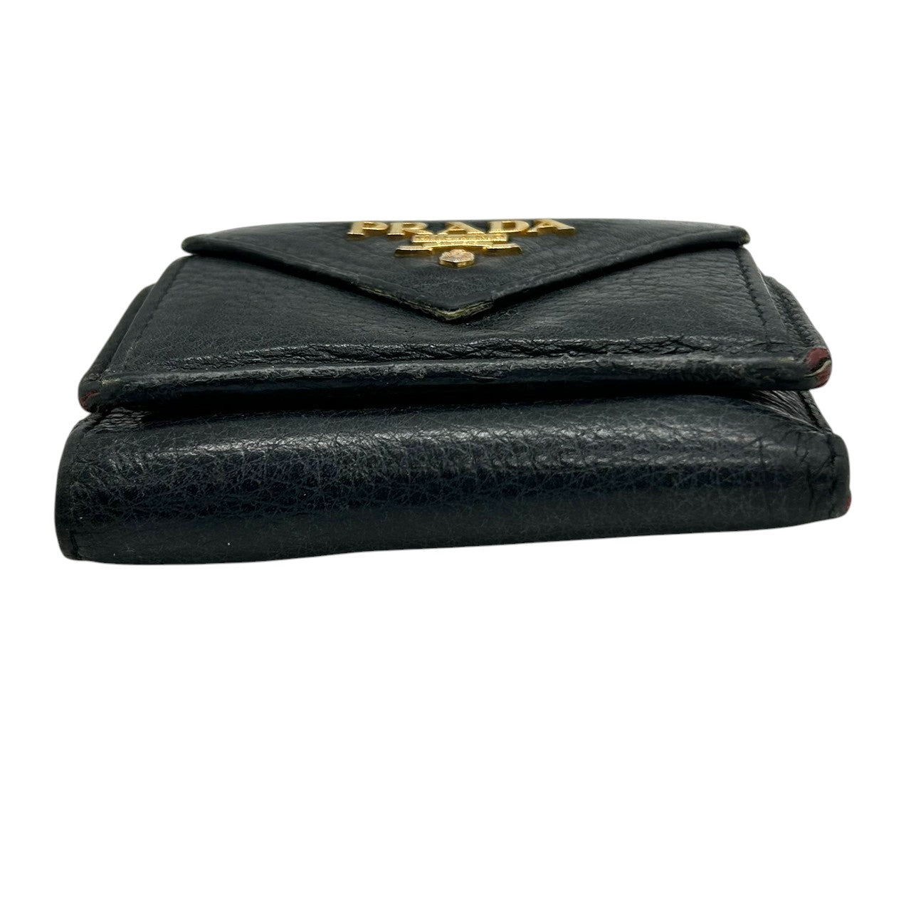 プラダ PRADA 財布 三つ折り財布 ミニウォレット 1MH021 VITELLO GRAIN レザー ブラック レッド バイカラー レディース メンズ ユニセックス メタルロゴ コンパクト ヴィンテージ クラシック w6