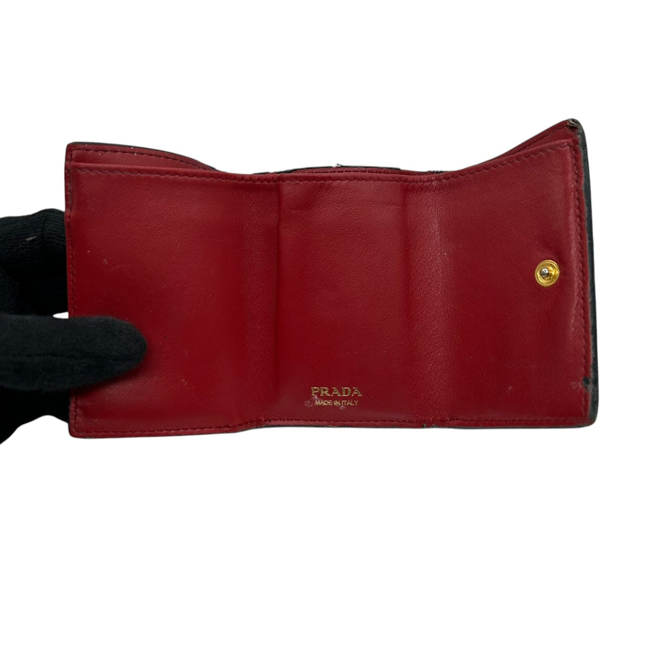 プラダ PRADA 財布 三つ折り財布 ミニウォレット 1MH021 VITELLO GRAIN レザー ブラック レッド バイカラー レディース メンズ ユニセックス メタルロゴ コンパクト ヴィンテージ クラシック w6