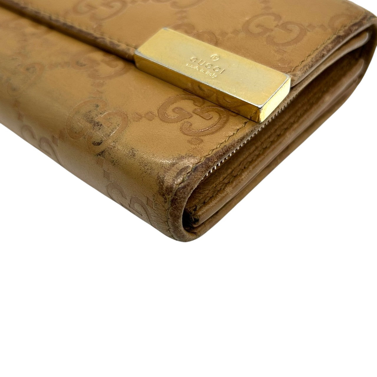 グッチ GUCCI 長財布 Wホック グッチシマ GG柄 レザー 本革 ブラウン ゴールド金具 プレートロゴ レディース メンズ ユニセックス 大容量 収納豊富 GGエンボス ヴィンテージ w6