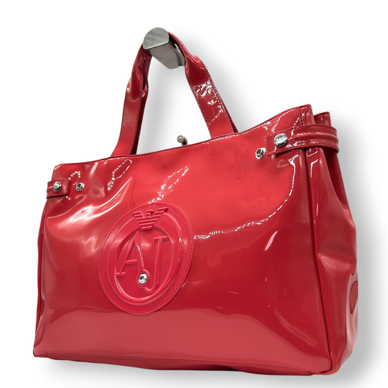 アルマーニジーンズ ARMANI JEANS トートバッグ ハンドバッグ エナメル パテントレザー ビッグロゴ ピンク AJ A4収納可 大容量 肩掛け ワンショルダー 通勤 通学 カジュアル 旅行 レディース 鞄 かばん s30