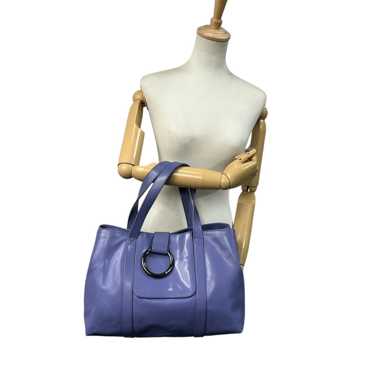 【美品】セコイア SEQUOIA トートバッグ ハンドバッグ レザー Y2K vintage 本革 ブルー パープル 青 紫 リング金具 シルバー金具 ワンショルダー 肩掛け A4収納可 通勤 通学 フランス パリ レディース 鞄 かばん s30