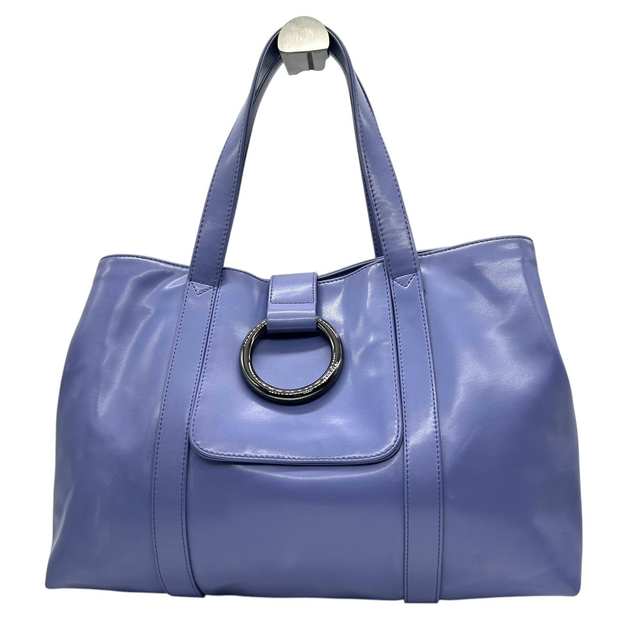 【美品】セコイア SEQUOIA トートバッグ ハンドバッグ レザー Y2K vintage 本革 ブルー パープル 青 紫 リング金具 シルバー金具 ワンショルダー 肩掛け A4収納可 通勤 通学 フランス パリ レディース 鞄 かばん s30