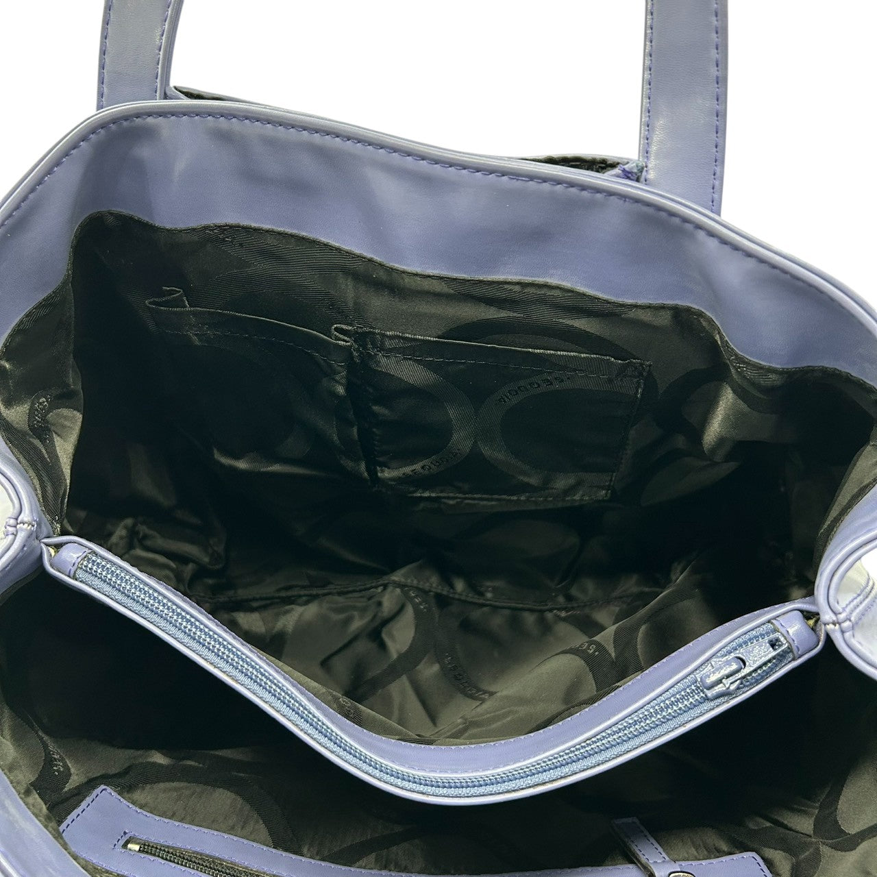 【美品】セコイア SEQUOIA トートバッグ ハンドバッグ レザー Y2K vintage 本革 ブルー パープル 青 紫 リング金具 シルバー金具 ワンショルダー 肩掛け A4収納可 通勤 通学 フランス パリ レディース 鞄 かばん s30