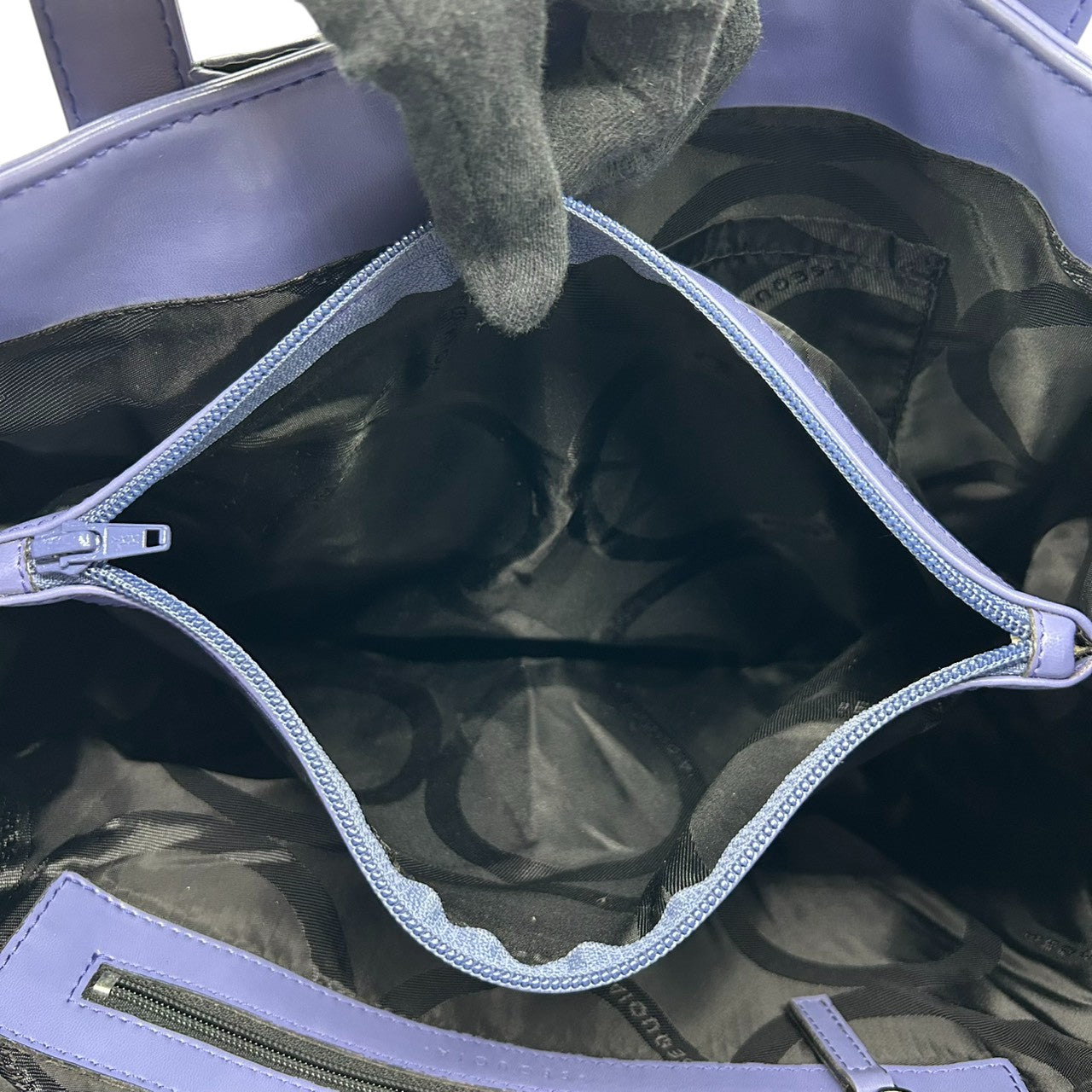 【美品】セコイア SEQUOIA トートバッグ ハンドバッグ レザー Y2K vintage 本革 ブルー パープル 青 紫 リング金具 シルバー金具 ワンショルダー 肩掛け A4収納可 通勤 通学 フランス パリ レディース 鞄 かばん s30