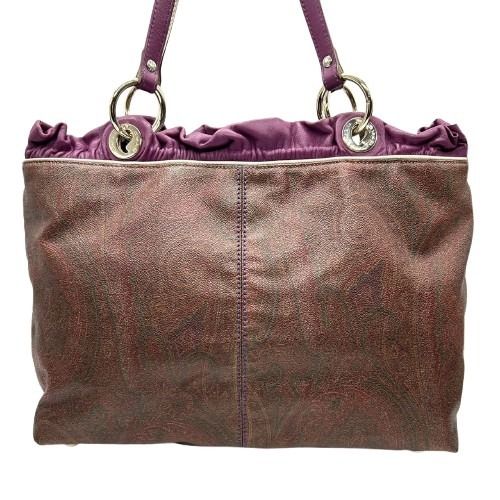 エトロ ETRO トートバッグ ハンドバッグ ペイズリー柄 PVC コーティングキャンバス レザー 本革 ブラウン 茶色 パープル 紫 肩掛け ワンショルダー A4収納可 軽量 通勤 通学 イタリア製 クラシック レディース 鞄 かばん s92
