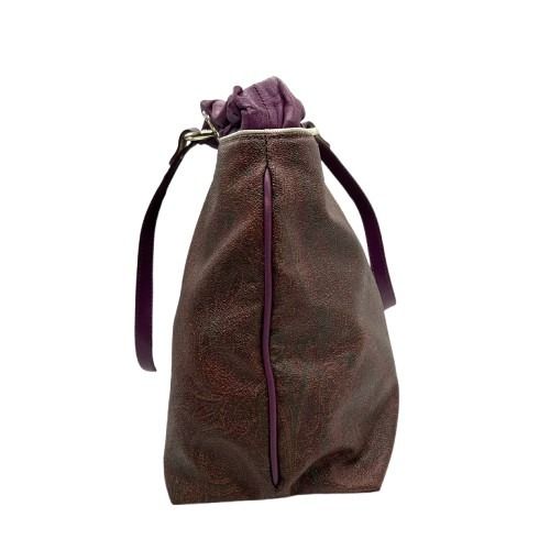 エトロ ETRO トートバッグ ハンドバッグ ペイズリー柄 PVC コーティングキャンバス レザー 本革 ブラウン 茶色 パープル 紫 肩掛け ワンショルダー A4収納可 軽量 通勤 通学 イタリア製 クラシック レディース 鞄 かばん s92