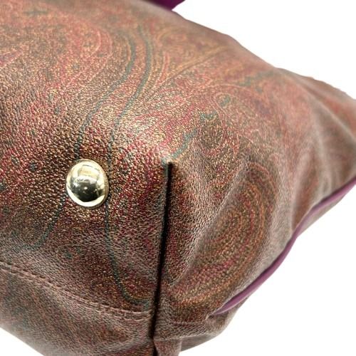 エトロ ETRO トートバッグ ハンドバッグ ペイズリー柄 PVC コーティングキャンバス レザー 本革 ブラウン 茶色 パープル 紫 肩掛け ワンショルダー A4収納可 軽量 通勤 通学 イタリア製 クラシック レディース 鞄 かばん s92