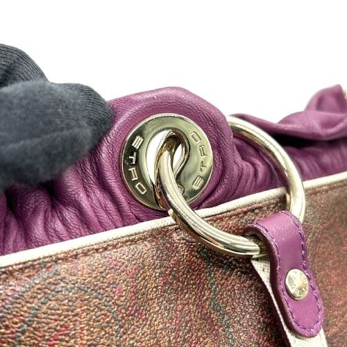 エトロ ETRO トートバッグ ハンドバッグ ペイズリー柄 PVC コーティングキャンバス レザー 本革 ブラウン 茶色 パープル 紫 肩掛け ワンショルダー A4収納可 軽量 通勤 通学 イタリア製 クラシック レディース 鞄 かばん s92