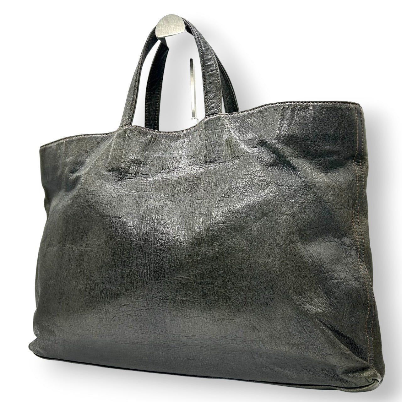 【美品】ダン ゲンテン dan genten トートバッグ ビジネスバッグ レザー 本革 グリーン 緑 深緑 A4収納可 大容量 PC収納 通勤 通学 メンズ ヴィンテージ感 エイジング 経年変化 レディース ユニセックス 鞄 かばん s92