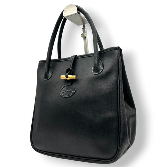 ロンシャン LONGCHAMP ロゾ ROSEAU ハンドバッグ トートバッグ レザー 本革 ブラック 黒 トグル バンブー金具 ゴールド金具 ロゴ 型押し フランス製 自立可 フォーマル 冠婚葬祭 通勤 レディース 鞄 かばん s92