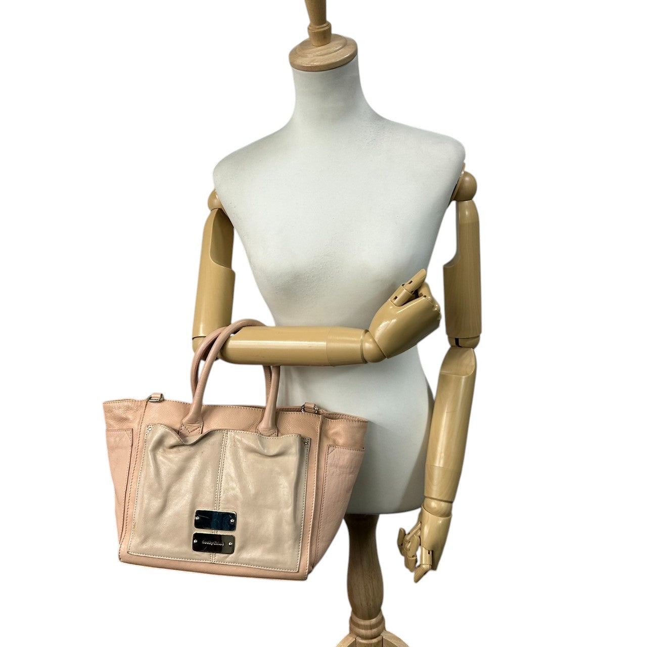 シーバイクロエ See By Chloé 2WAY ショルダーバッグ ハンドバッグ 斜め掛け可 レザー 本革 ベージュ ピンク バイカラー ロゴプレート ゴールド金具 ギャランティカード付 カジュアル お出かけ 旅行 レディース 鞄 かばん s92