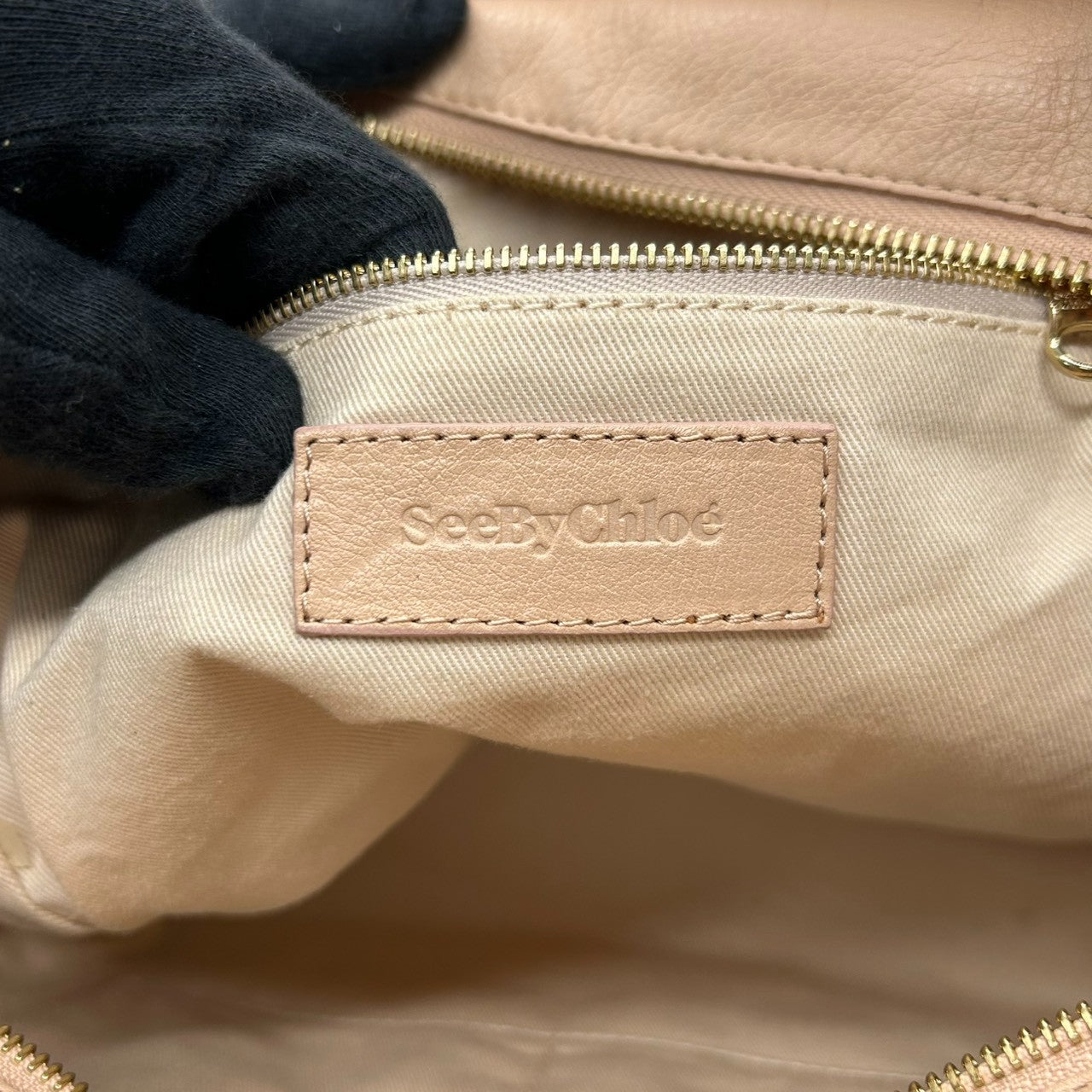 シーバイクロエ See By Chloé 2WAY ショルダーバッグ ハンドバッグ 斜め掛け可 レザー 本革 ベージュ ピンク バイカラー ロゴプレート ゴールド金具 ギャランティカード付 カジュアル お出かけ 旅行 レディース 鞄 かばん s92