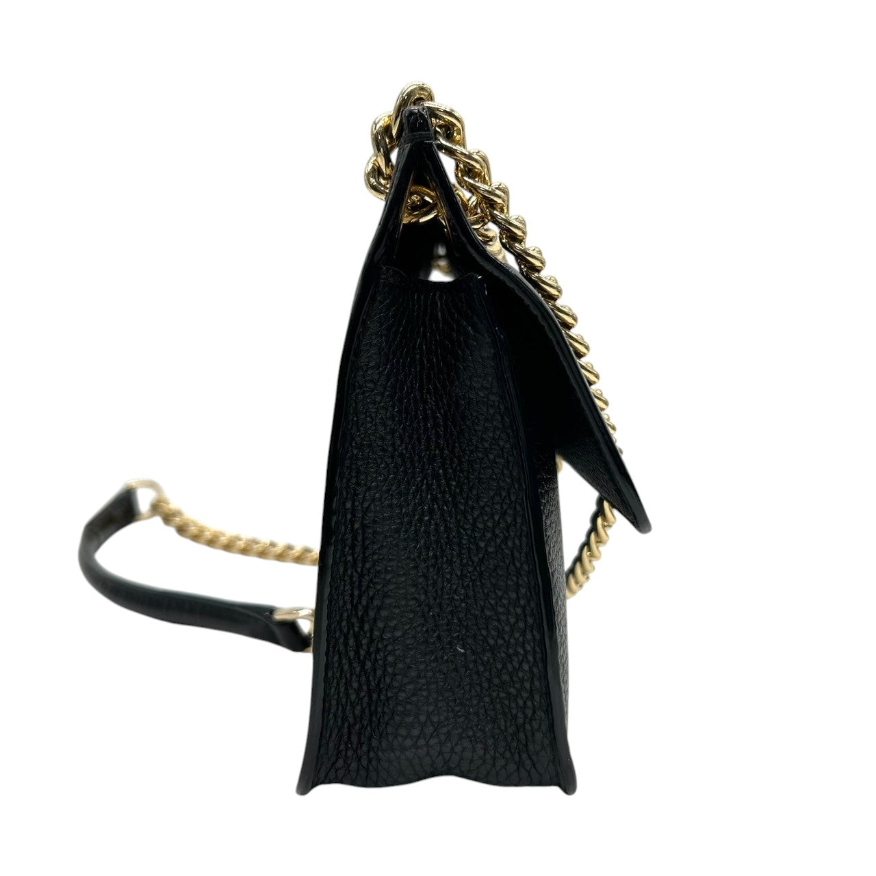 【美品】マイケルコース MICHAEL KORS ショルダーバッグ チェーン クロスボディ 斜め掛け パテントレザー エナメル 異素材 ブラック 黒 ゴールド金具 ロゴ フラップ パーティー お出かけ レディース 鞄 かばん s93