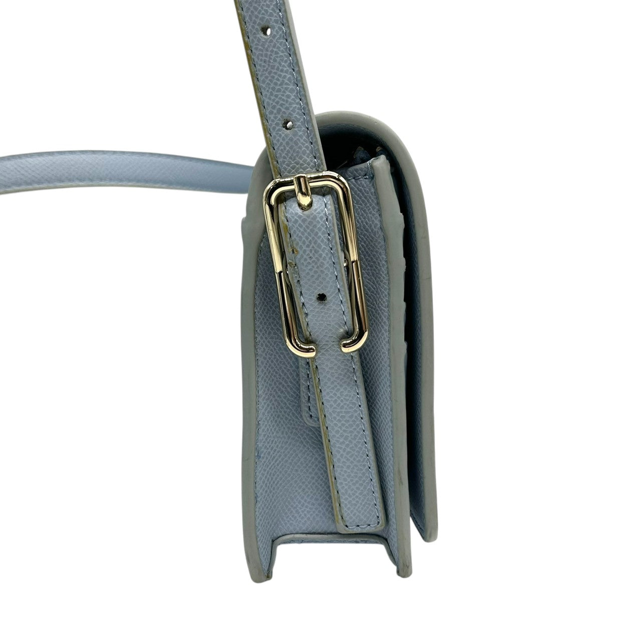 【美品】トミーヒルフィガー TOMMY HILFIGER ショルダーバッグ ポシェット 斜め掛け可 サフィアーノ レザー 本革 ライトブルー 水色 ゴールド金具 レディース シンプル カジュアル お出かけ デート s93