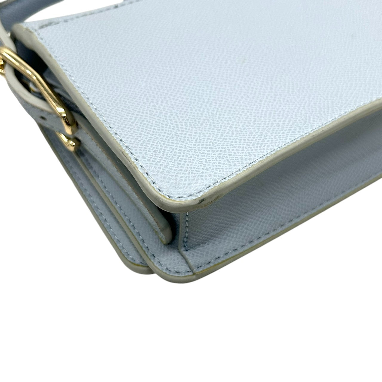 【美品】トミーヒルフィガー TOMMY HILFIGER ショルダーバッグ ポシェット 斜め掛け可 サフィアーノ レザー 本革 ライトブルー 水色 ゴールド金具 レディース シンプル カジュアル お出かけ デート s93