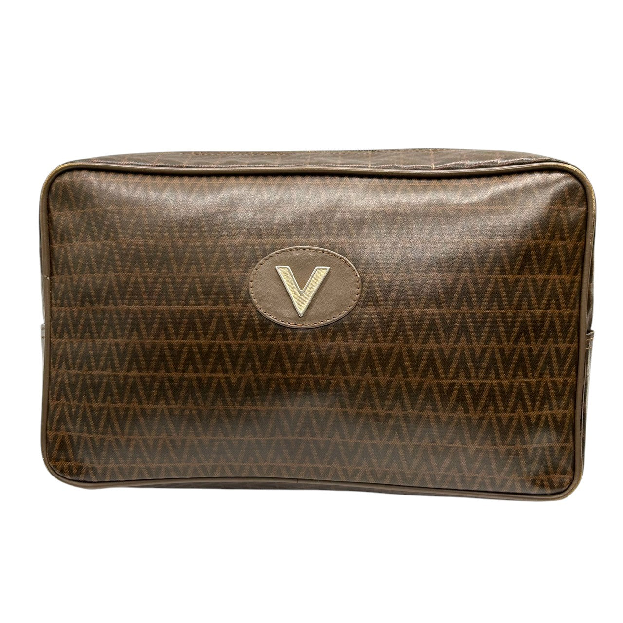マリオヴァレンティノ MARIO VALENTINO マリオバレンチノ セカンドバッグ ポーチ Vロゴ 総柄 モノグラム PVC レザー 本革 ブラウン 茶色 メンズ 紳士 レディース 婦人 ユニセックス 男女兼用 ヴィンテージ オールド イタリア製 s93