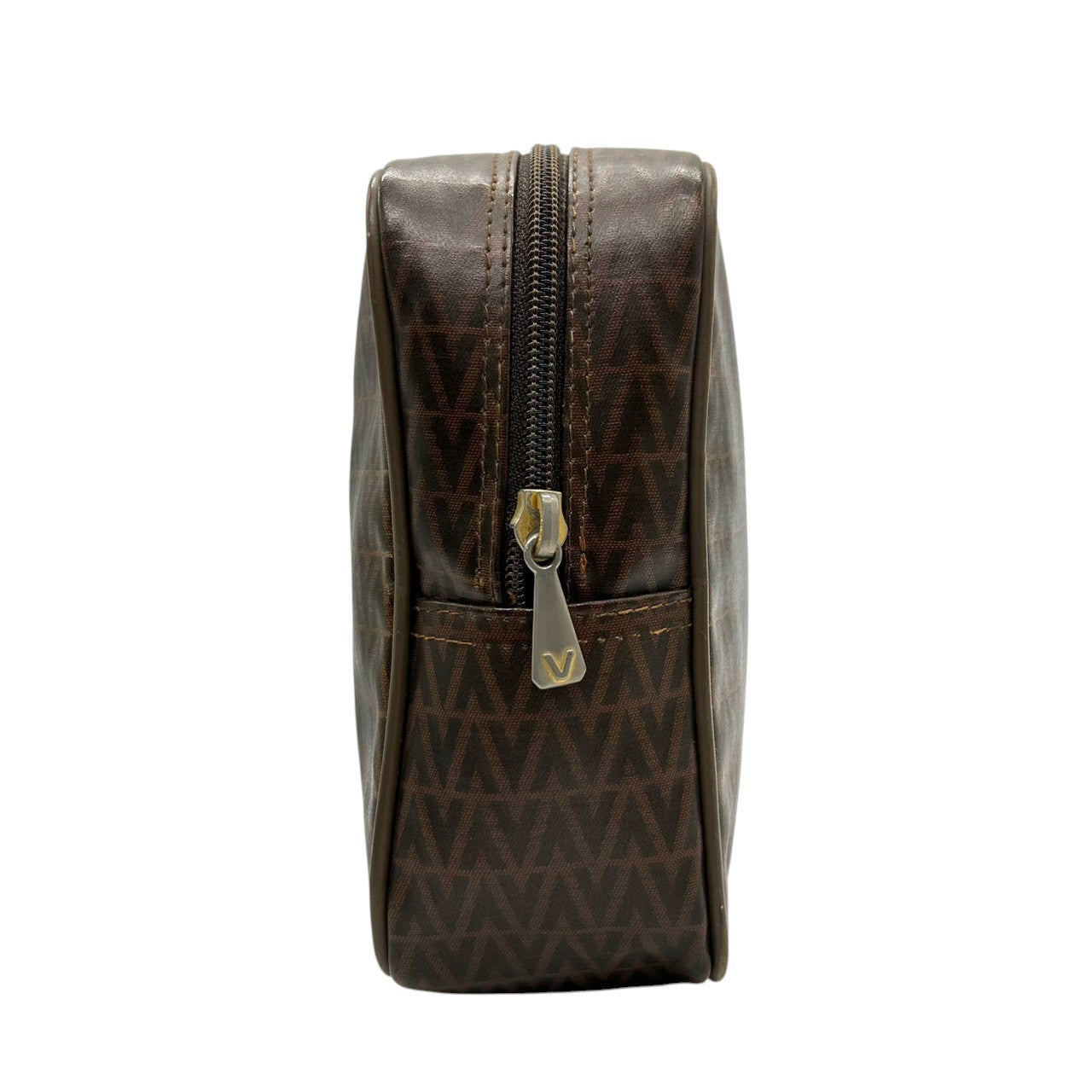 マリオヴァレンティノ MARIO VALENTINO マリオバレンチノ セカンドバッグ ポーチ Vロゴ 総柄 モノグラム PVC レザー 本革 ブラウン 茶色 メンズ 紳士 レディース 婦人 ユニセックス 男女兼用 ヴィンテージ オールド イタリア製 s93