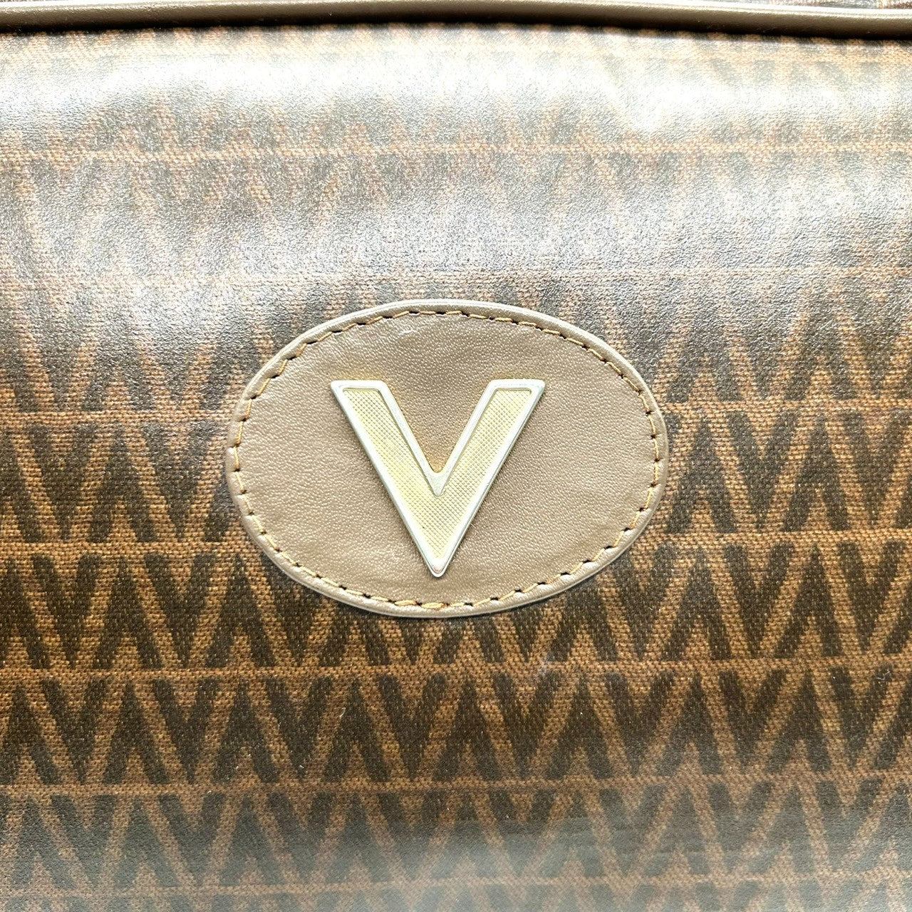 マリオヴァレンティノ MARIO VALENTINO マリオバレンチノ セカンドバッグ ポーチ Vロゴ 総柄 モノグラム PVC レザー 本革 ブラウン 茶色 メンズ 紳士 レディース 婦人 ユニセックス 男女兼用 ヴィンテージ オールド イタリア製 s93