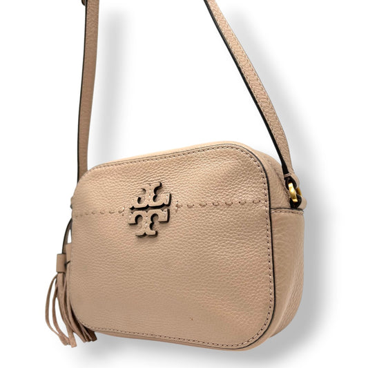 【極美品】トリーバーチ マックグロー ショルダーバッグ カメラバッグ ポシェット 斜め掛け可 カメラバッグ レザー 本革 ピンクベージュ レディース ダブルT ロゴ TORY BURCH McGraw クロスボディ ミニバッグ スクエア s94