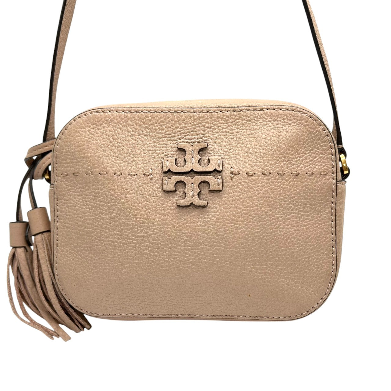 【極美品】トリーバーチ マックグロー ショルダーバッグ カメラバッグ ポシェット 斜め掛け可 カメラバッグ レザー 本革 ピンクベージュ レディース ダブルT ロゴ TORY BURCH McGraw クロスボディ ミニバッグ スクエア s94