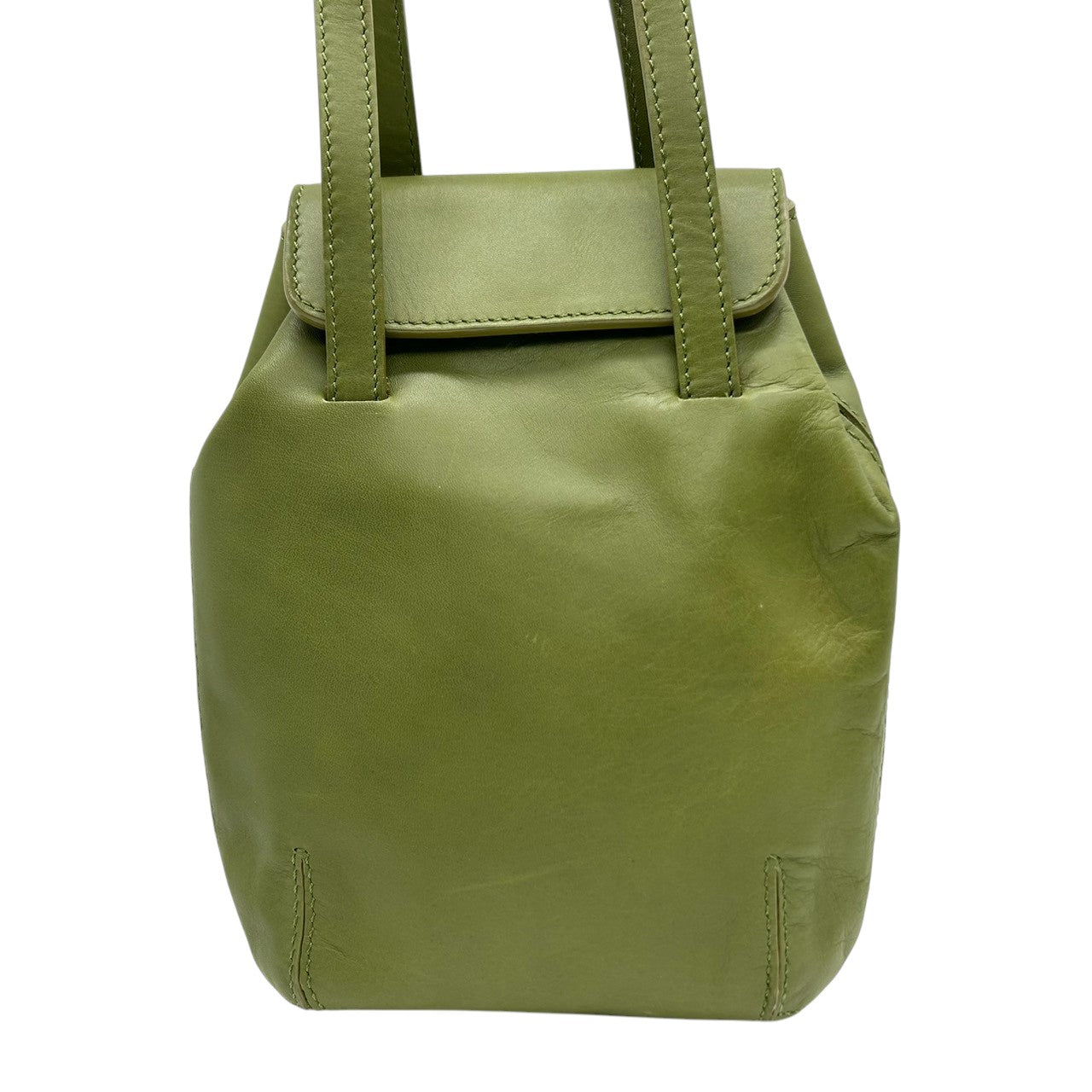 【美品】ヒロフ HIROFU ハンドバッグ ミニトートバッグ ランチバッグ レザー 本革 グリーン オリーブ カーキ 抹茶色 イタリア製 レディース コンパクト シンプル カジュアル ロゴ型押し 自立可 お出かけ デート 散歩 希少 Patina s94