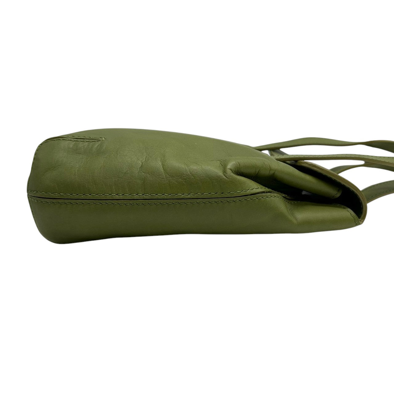 【美品】ヒロフ HIROFU ハンドバッグ ミニトートバッグ ランチバッグ レザー 本革 グリーン オリーブ カーキ 抹茶色 イタリア製 レディース コンパクト シンプル カジュアル ロゴ型押し 自立可 お出かけ デート 散歩 希少 Patina s94