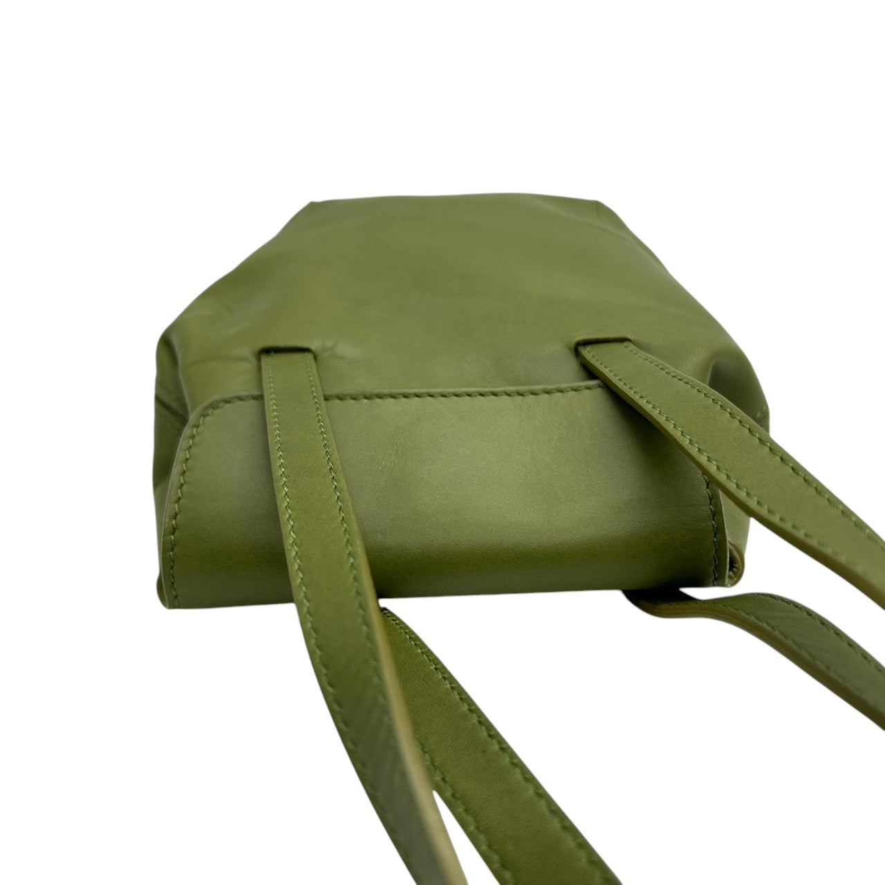 【美品】ヒロフ HIROFU ハンドバッグ ミニトートバッグ ランチバッグ レザー 本革 グリーン オリーブ カーキ 抹茶色 イタリア製 レディース コンパクト シンプル カジュアル ロゴ型押し 自立可 お出かけ デート 散歩 希少 Patina s94