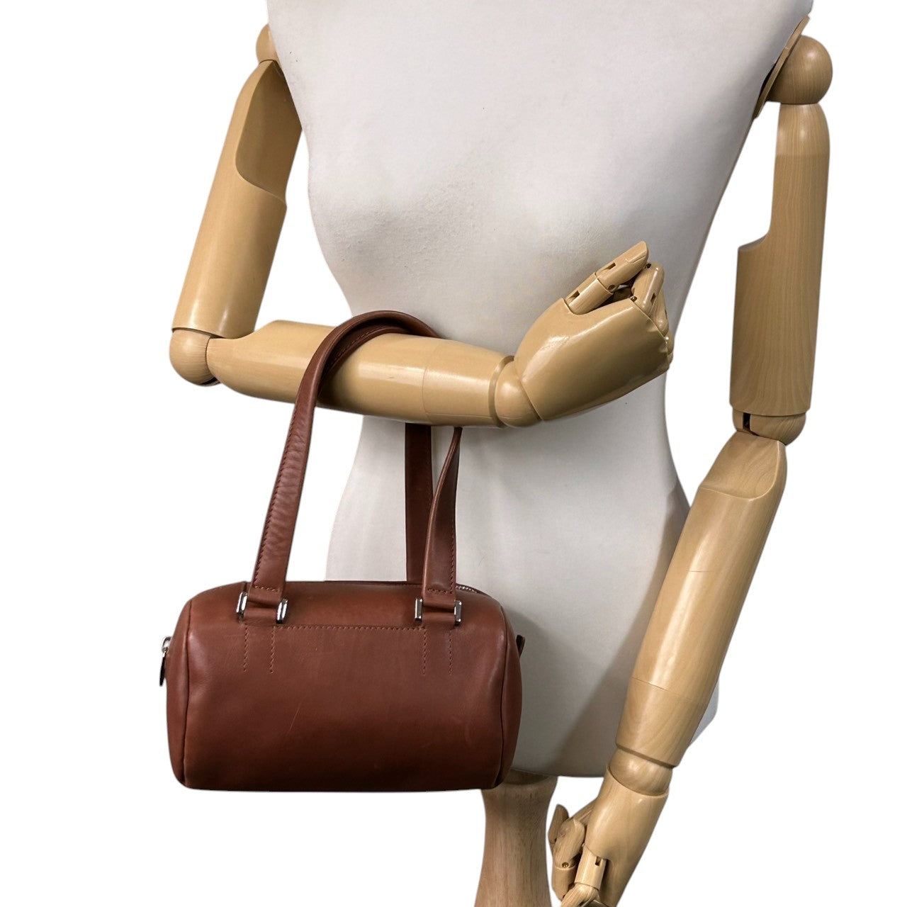 ヒロフ HIROFU ハンドバッグ ミニボストン ドラムバッグ 筒型 Hロゴ レザー 本革 ブラウン キャメル イタリア製 レディース コンパクト ミニバッグ ヴィンテージ クラシック レトロ シンプル カジュアル s94