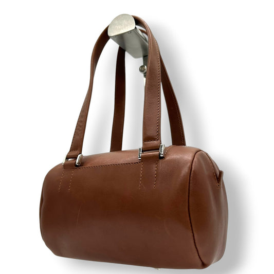 ヒロフ HIROFU ハンドバッグ ミニボストン ドラムバッグ 筒型 Hロゴ レザー 本革 ブラウン キャメル イタリア製 レディース コンパクト ミニバッグ ヴィンテージ クラシック レトロ シンプル カジュアル s94