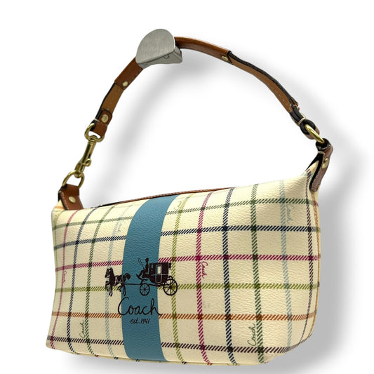 コーチ COACH タッターソール チェック柄 アクセサリーポーチ ハンドバッグ ミニバッグ 41879 マルチカラー PVC レザー 本革 ホワイト クリーム 系 馬車ロゴ ホースアンドキャリッジ 軽量 ランチトート サブバッグ レディース s2