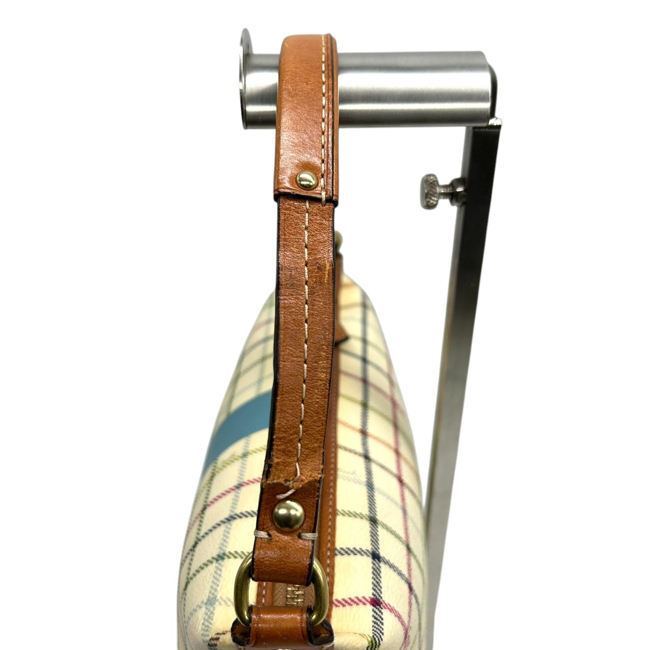 コーチ COACH タッターソール チェック柄 アクセサリーポーチ ハンドバッグ ミニバッグ 41879 マルチカラー PVC レザー 本革 ホワイト クリーム 系 馬車ロゴ ホースアンドキャリッジ 軽量 ランチトート サブバッグ レディース s2