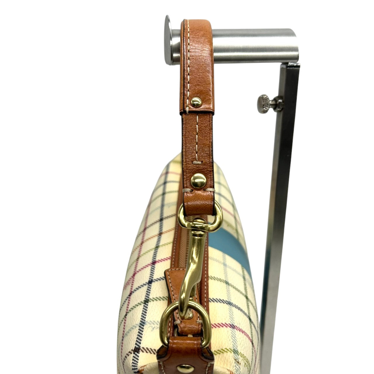 コーチ COACH タッターソール チェック柄 アクセサリーポーチ ハンドバッグ ミニバッグ 41879 マルチカラー PVC レザー 本革 ホワイト クリーム 系 馬車ロゴ ホースアンドキャリッジ 軽量 ランチトート サブバッグ レディース s2