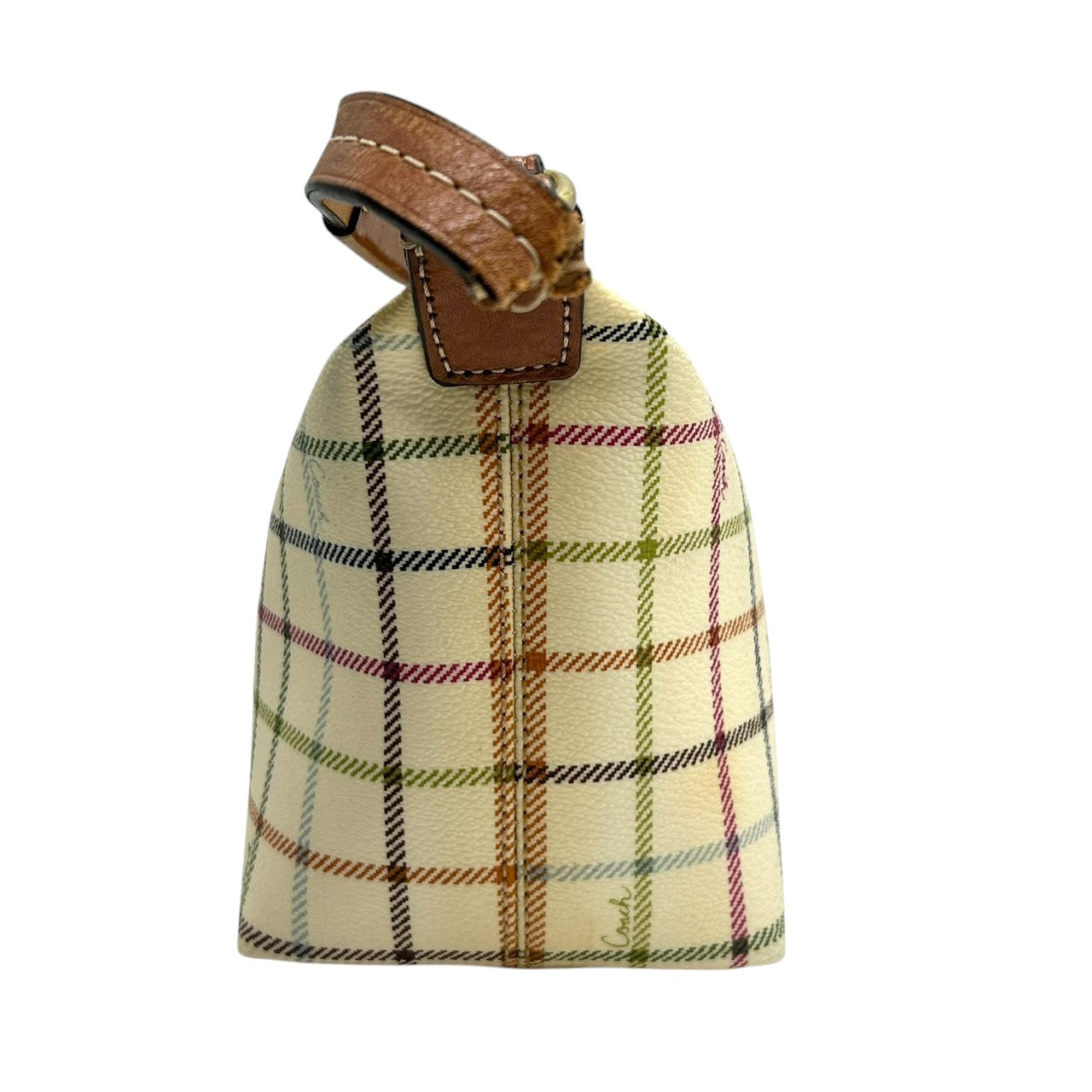 コーチ COACH タッターソール チェック柄 アクセサリーポーチ ハンドバッグ ミニバッグ 41879 マルチカラー PVC レザー 本革 ホワイト クリーム 系 馬車ロゴ ホースアンドキャリッジ 軽量 ランチトート サブバッグ レディース s2