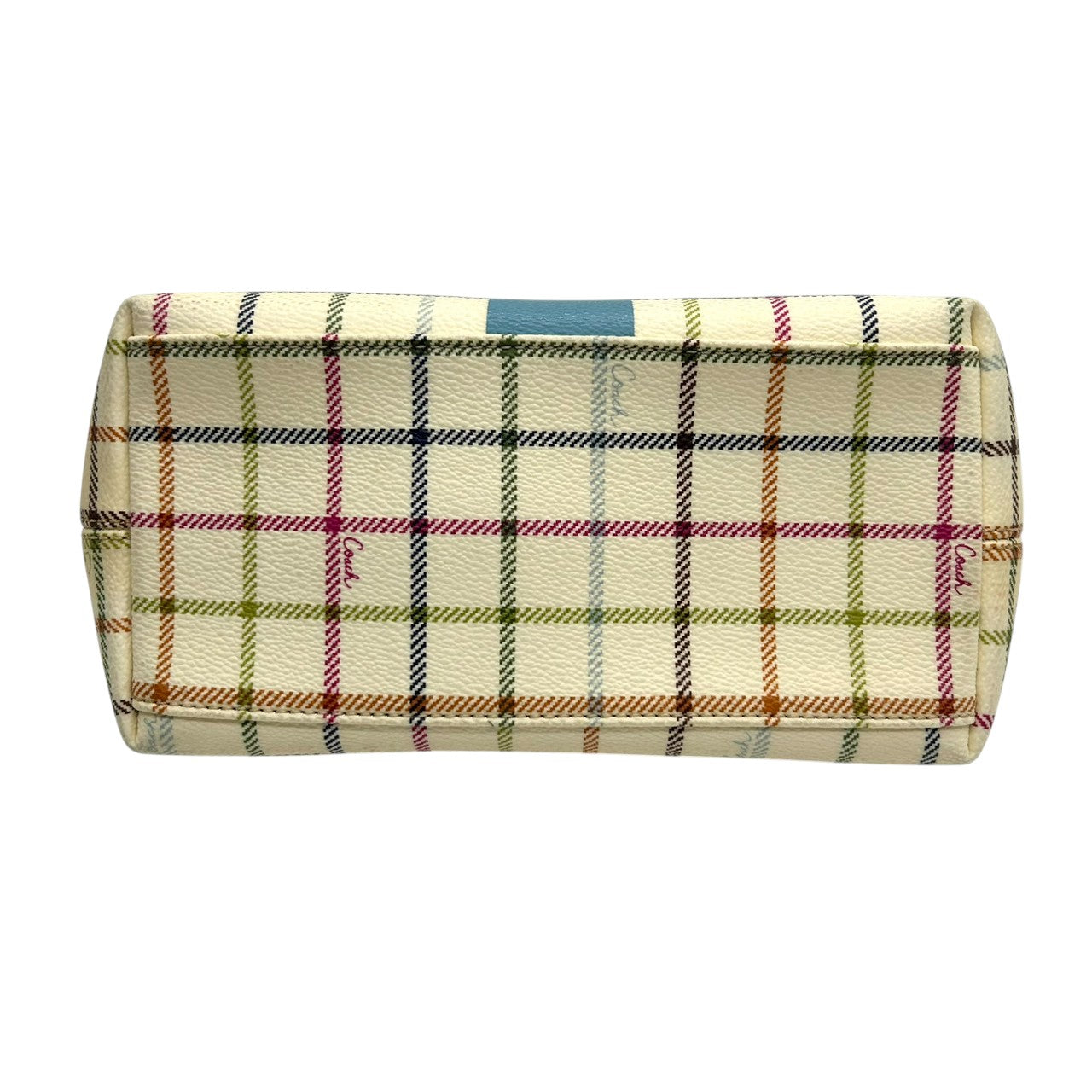 コーチ COACH タッターソール チェック柄 アクセサリーポーチ ハンドバッグ ミニバッグ 41879 マルチカラー PVC レザー 本革 ホワイト クリーム 系 馬車ロゴ ホースアンドキャリッジ 軽量 ランチトート サブバッグ レディース s2