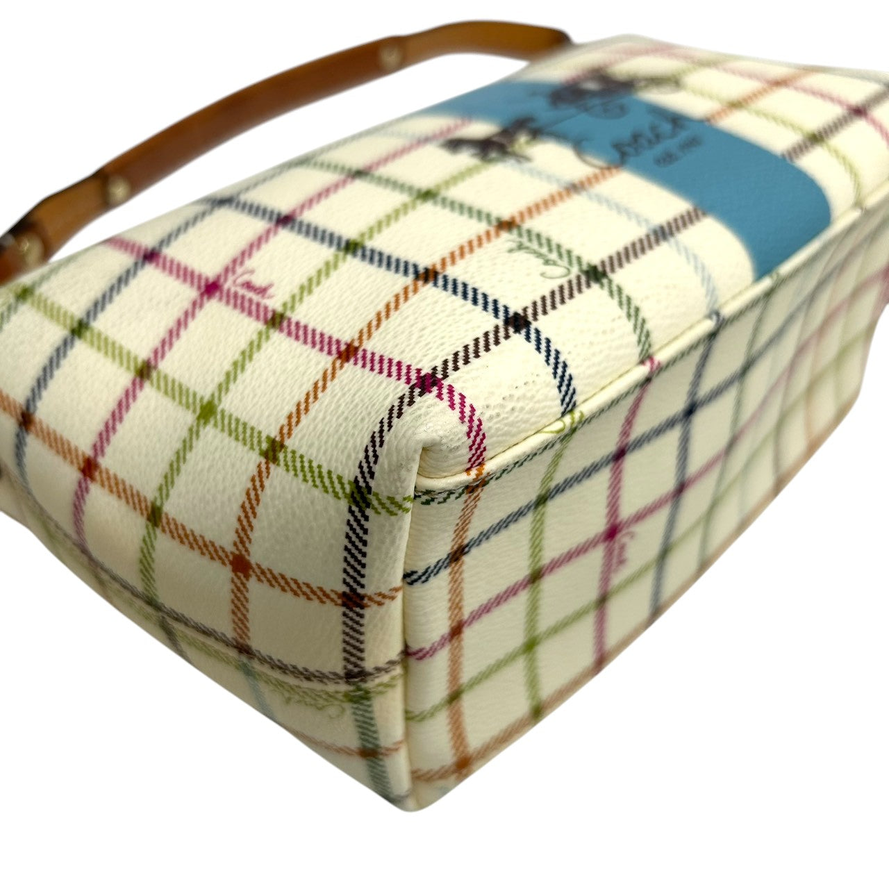 コーチ COACH タッターソール チェック柄 アクセサリーポーチ ハンドバッグ ミニバッグ 41879 マルチカラー PVC レザー 本革 ホワイト クリーム 系 馬車ロゴ ホースアンドキャリッジ 軽量 ランチトート サブバッグ レディース s2