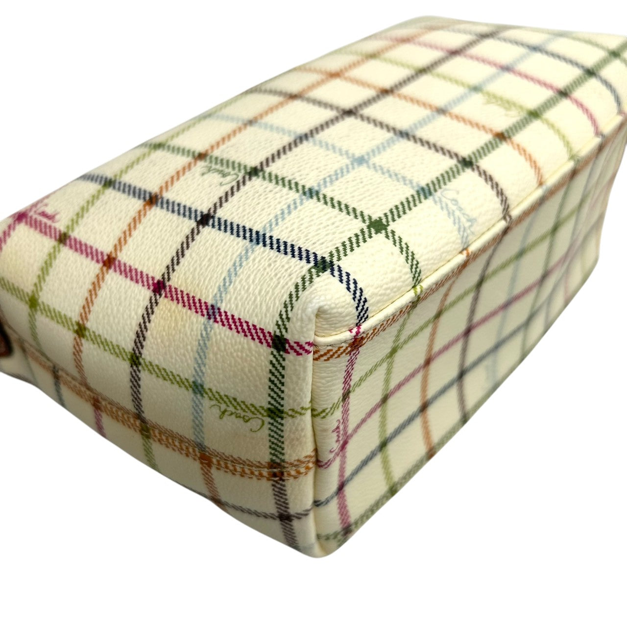 コーチ COACH タッターソール チェック柄 アクセサリーポーチ ハンドバッグ ミニバッグ 41879 マルチカラー PVC レザー 本革 ホワイト クリーム 系 馬車ロゴ ホースアンドキャリッジ 軽量 ランチトート サブバッグ レディース s2