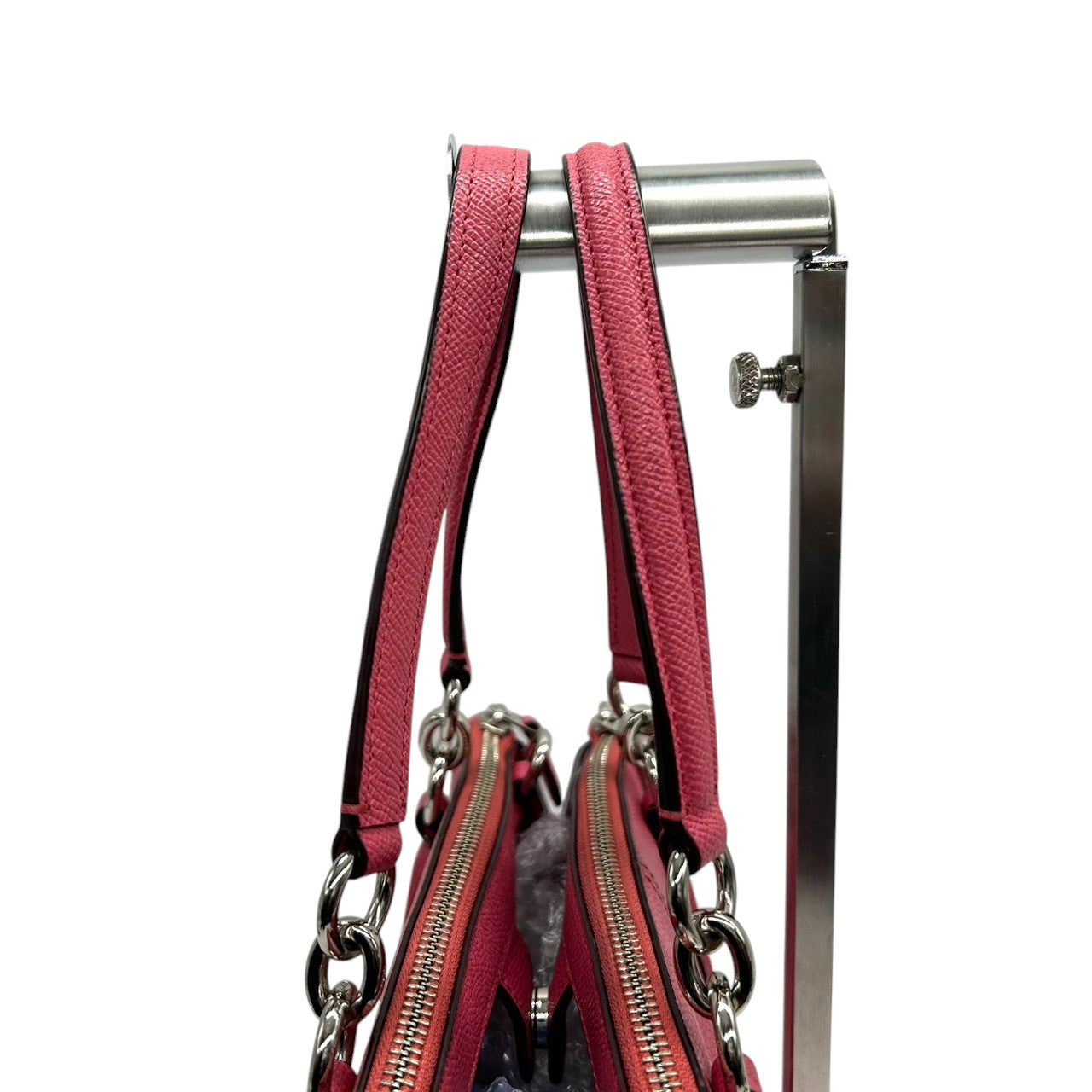 美品 コーチ COACH ミニ クリスティー キャリーオール F57523 2WAY ショルダーバッグ ハンドバッグ クロスグレインレザー 本革 ピンク フューシャ 斜め掛け クロスボディ シルバー金具 ロゴ チャーム付 レディース s2