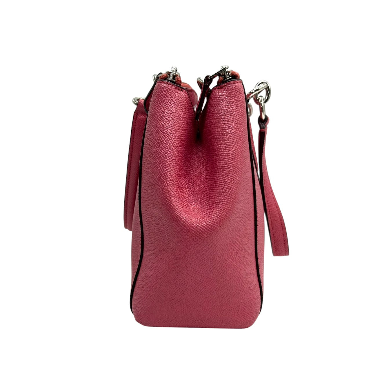 美品 コーチ COACH ミニ クリスティー キャリーオール F57523 2WAY ショルダーバッグ ハンドバッグ クロスグレインレザー 本革 ピンク フューシャ 斜め掛け クロスボディ シルバー金具 ロゴ チャーム付 レディース s2