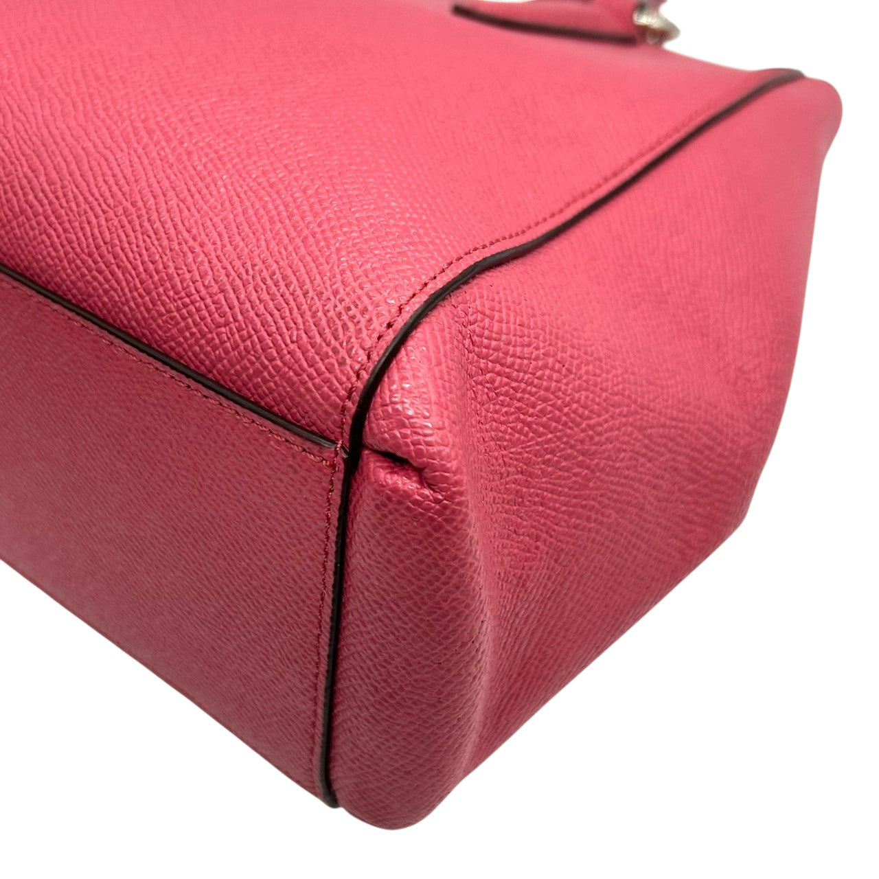 美品 コーチ COACH ミニ クリスティー キャリーオール F57523 2WAY ショルダーバッグ ハンドバッグ クロスグレインレザー 本革 ピンク フューシャ 斜め掛け クロスボディ シルバー金具 ロゴ チャーム付 レディース s2