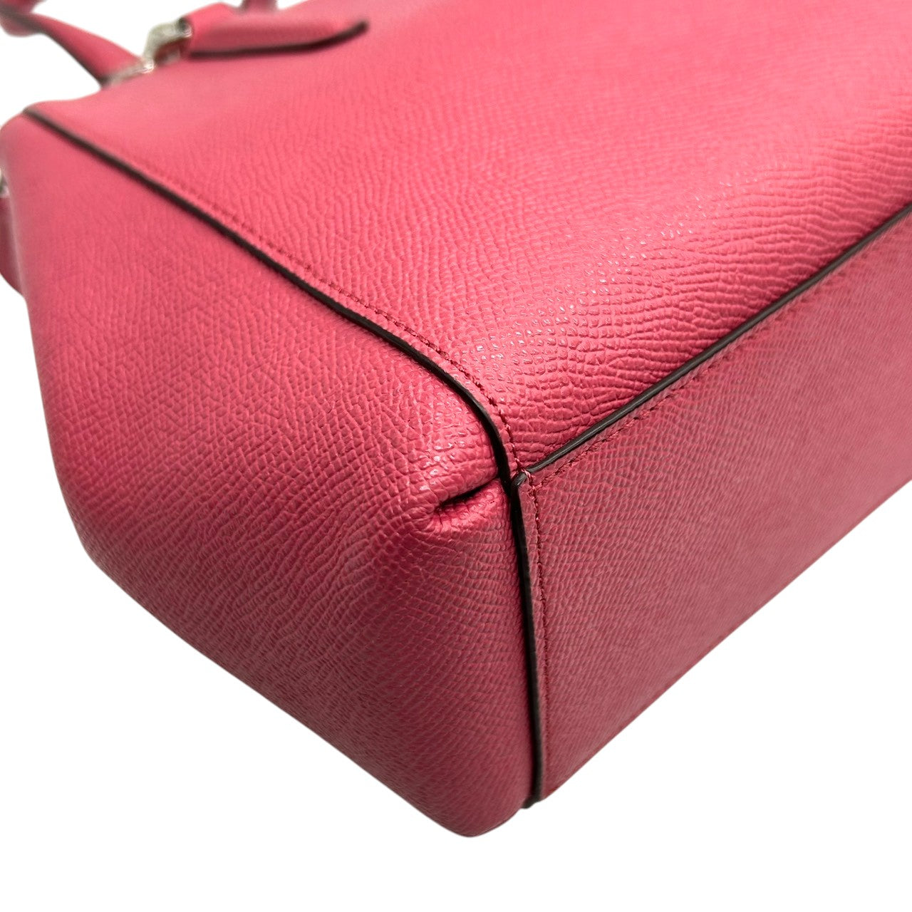 美品 コーチ COACH ミニ クリスティー キャリーオール F57523 2WAY ショルダーバッグ ハンドバッグ クロスグレインレザー 本革 ピンク フューシャ 斜め掛け クロスボディ シルバー金具 ロゴ チャーム付 レディース s2