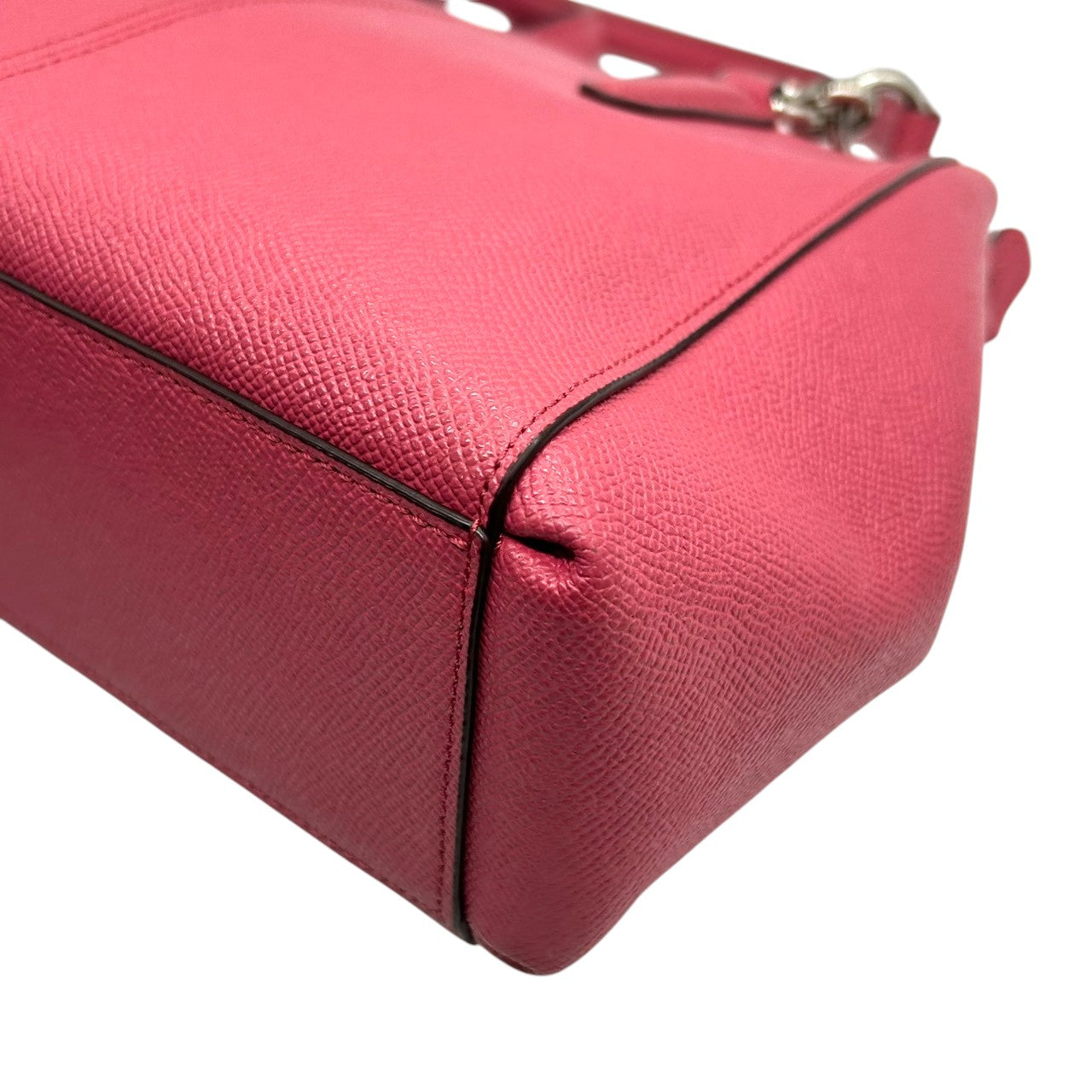 美品 コーチ COACH ミニ クリスティー キャリーオール F57523 2WAY ショルダーバッグ ハンドバッグ クロスグレインレザー 本革 ピンク フューシャ 斜め掛け クロスボディ シルバー金具 ロゴ チャーム付 レディース s2