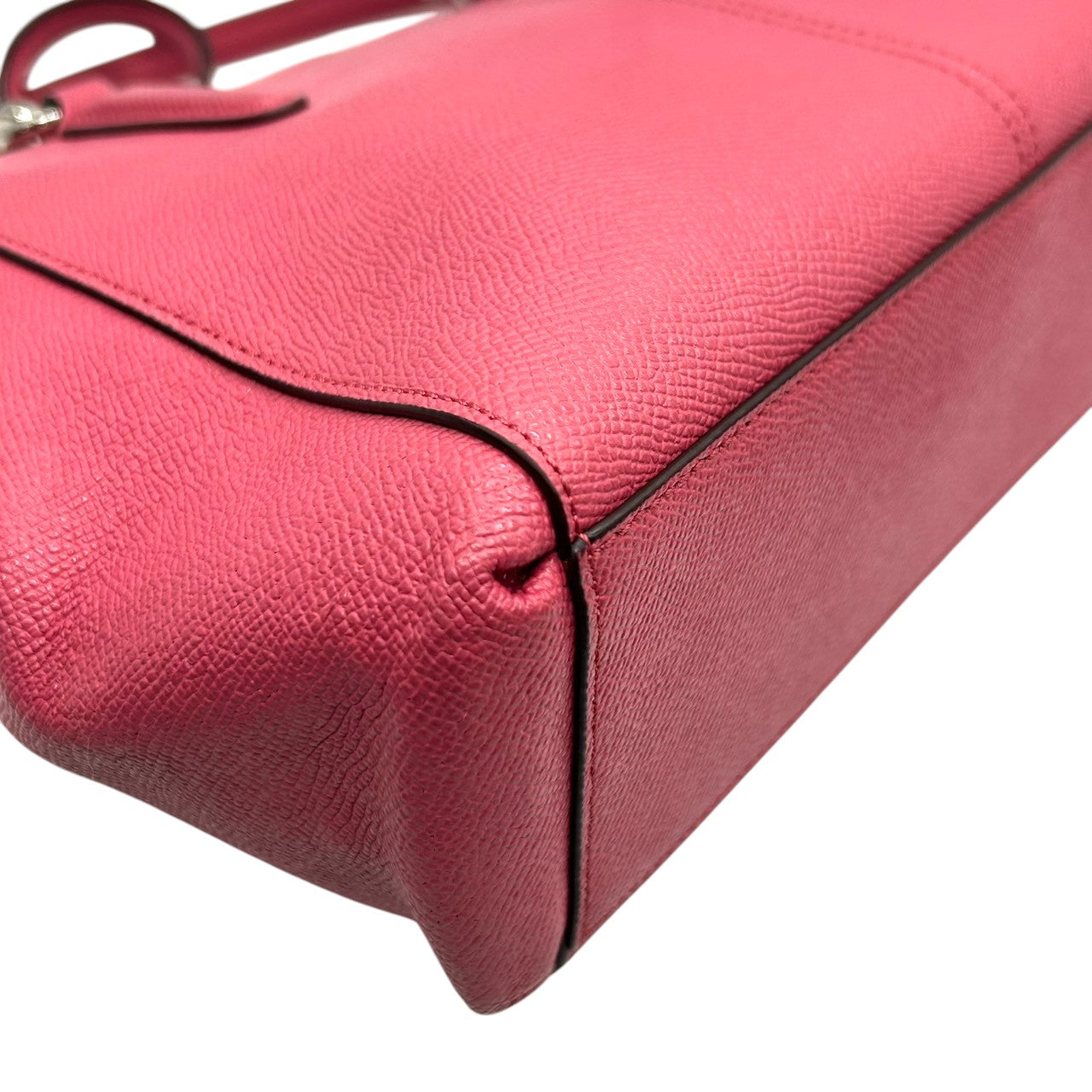 美品 コーチ COACH ミニ クリスティー キャリーオール F57523 2WAY ショルダーバッグ ハンドバッグ クロスグレインレザー 本革 ピンク フューシャ 斜め掛け クロスボディ シルバー金具 ロゴ チャーム付 レディース s2